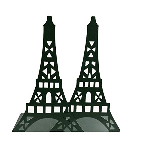 One Pair Creative Paris Eiffel Tower Book Organizer Metal Bookends for Kids School Library Desk Study Home Office Decoration Gift (Black) - color: Black