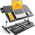 SAIJI Laptop Bed Tray Table - 23.6" x 13" Adjustable Portable Standing Desk with Storage Drawer, Foldable Lap Desk Fits 17" Laptop, PVC Leather for Couch Sofa (Dark Black) - color: Black