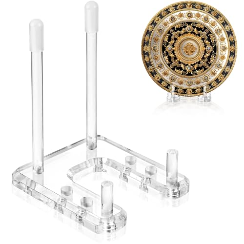 Plate Stands for Display, 1 Pack Clear Acrylic Display Easel with Adjustable Pegs for Decorative Plate, Books, Records, Plaque, Picture Frame, Platter Tabletop Art (1-Pack)