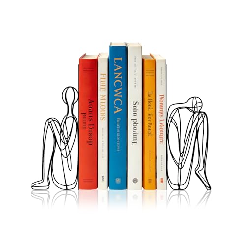 Sanwarm Metal Bookends Abstract Modern Book Ends Decorative Bookend for Home Office Library Desk Book Shelves Decor, Gift for Reading Enthusiasts Non-Skid Book Stoppers Holder (Black 1 Pair) - color: Minimalist