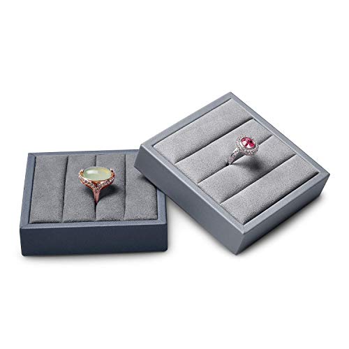 Oirlv Premium Leather Ring Display Stand Small Ring Tray Showcase Jewelry Display Home Organizer(Grey) - color: Grey