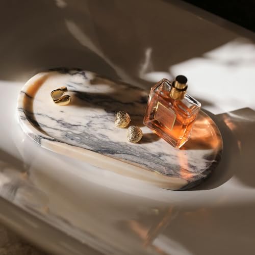 Natural Marble Cloud Shape Jewelry Tray, Key Tray for Entryway Table, Jewelry Dish Trinket Tray for Home Décor, Ring Holder for Women Gift, DAEBFC (10"(25cm) X 5"(12.5cm)) - size: 10"(25cm) X 5"(12.5cm)