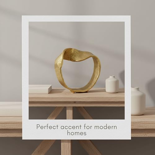 Decorative Sculpture Table Top – Twisted Ring Modern Coffee Table Decor, Aluminum Accent Piece for Coffee Tables, Shelves & Living Rooms – Elegant Indoor Home Decor – 10", Gold - size: 10"