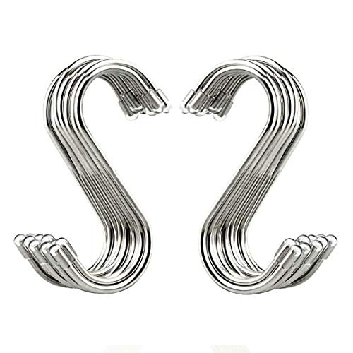 20 Pack 3.4" S Shaped Hooks Stainless Steel Metal Hangers Hanging Hooks for Kitchen, Work Shop, Bathroom, Garden