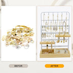 Jewelry Holder Organizer Stand 4-Tier Necklace Stand Earring Holder with Wooden Tray, Jewelry Rack for Bracelets Watches and Rings Display Stand, Gifts for Women & Girls-White - color: Tray&White