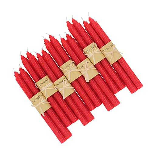 Beeswax Handmade Taper Candles, 7 Pair Red Color, 9 Inch Smokeless Dripless Wax Candles, Beeswax Candle for Home Gift Ideas - color: Red