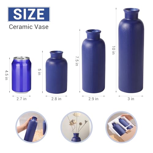 Small Navy Blue Ceramic Vase Set of 3, Boho Modern Navy Blue Flower Vase Room Decor, Farmhouse Decor, Vases for Your Kitchen, Bathroom, Bedroom, Living Room, Office&Shelf Centerpiece Table Decorations - color: Navy Blue