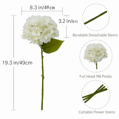 6pcs Artificial Hydrangea Flowers - Easy to Shape for Home Decor,Commercial Staging & DIY Crafts, Maintenance-Free Fake Flowers in Multiple Color Options, Flores Artificiales(White) - color: White