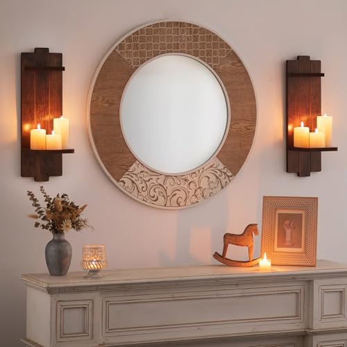 Large Candle Sconces for Farmhouse - 19.7 Inch Wood Candle Holder Wall Decor Set of 2 - Rustic Wall-Mounted Floating Shelf for Fireplace Mantel Bedroom Living Room - color: Brown, size: 19.7in x 6.3in