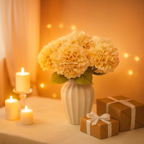 6pcs Artificial Hydrangea Flowers - Easy to Shape for Home Decor,Commercial Staging & DIY Crafts, Maintenance-Free Fake Flowers in Multiple Color Options, Flores Artificiales(Beige) - color: Beige