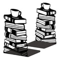 Peacoblue Metal Bookends for Shelves, Modern Decorative Heavy Duty Study Book Ends Stoppers for Office, Desk, Shelf, Room 5.3"x4.3"x7.9" Cast Iron Simple Tall Bookends 1 Pair (Book Stacks and Teacup) - style: Book Stacks and Teacup