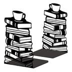 Peacoblue Metal Bookends for Shelves, Modern Decorative Heavy Duty Study Book Ends Stoppers for Office, Desk, Shelf, Room 5.3"x4.3"x7.9" Cast Iron Simple Tall Bookends 1 Pair (Book Stacks and Teacup) - style: Book Stacks and Teacup