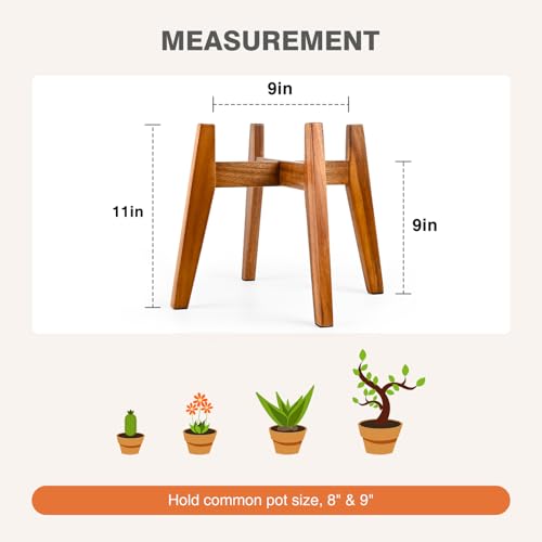 RAINBLELAND Acacia Wood Plant Stand for 9 Inch Pots, Mid Century Modern Indoor Plant Stand, Solid Hardwood, Non-Adjustable Flower Pot Holder for Home and Patio Décor - color: 9" acacia wood