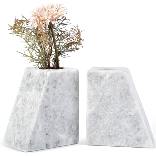Marble Bookends Decor, Unique Vase Book Ends for Shelves, Natural Stone Book Stopper for Home, Kitchen and Office Decoration (Grigio) - color: Grigio Fantasy