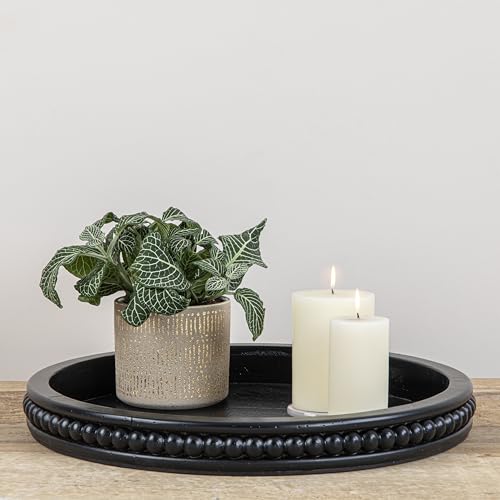 Creative Co-Op Farmhouse Decorative Round Wood Tray with Hobnail Edge, Black - color: Black, style: Tray