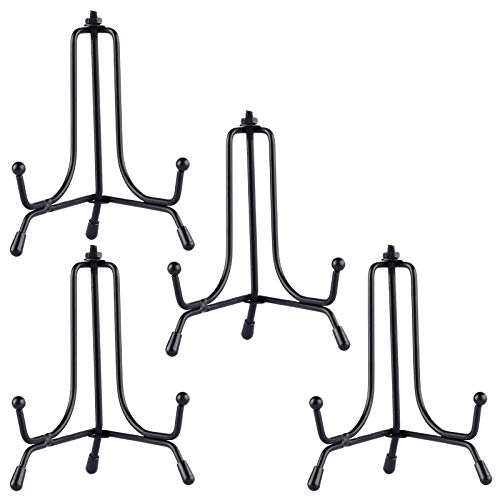 Mocoosy 4 Pack Improved Anti-Slip Plate Stands for Display, 4 Inch Plate Holder Display Stand, Picture Frame Holder Stand, Black Iron Easel Stands for Photo, Decorative Plate and Tabletop Arts - size: 4 Inch