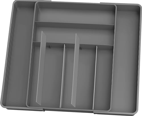 Simple Houseware Expandable Kitchen Drawer Flatware Organizer, Gray – Adjustable Cutlery Tray with 9 Compartments for Utensils and Silverware - color: Gray