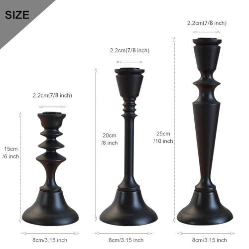 Candlestick Holders Black Candle Holder Set in 3 Designs-Taper Candle Holders Set of 3 for Candlesticks,Modern Wood Candle Stick Candle Holders for Decor - color: Matte Black (3 Designs)