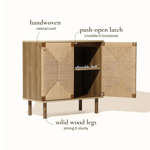 LuxenHome 31" Sideboard Buffet Cabinet with Storage, Seagrass Boho Accent Cabinet, Mid Century Modern Small Sideboard Storage Cabinets for Kitchen, Living Room, Entryway