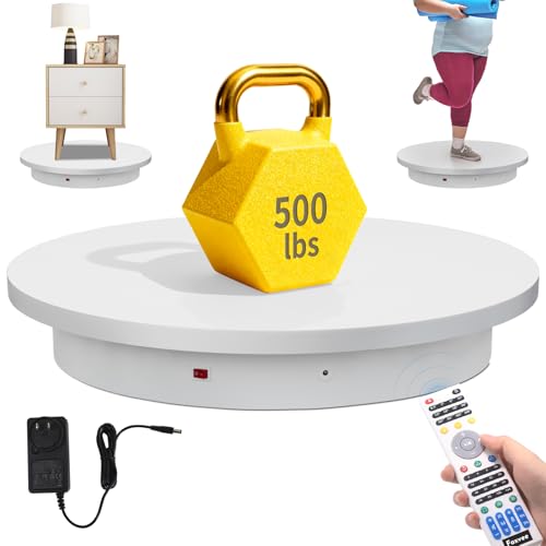 Remote-Controlled Motorized Electric Turntable,Heavy Duty Rotating Display Stand,Speed-Adjustable Rotating Platform,Multi-Mode 360° Photography Turntable for 3D Scan,Photography(23.6in/White) - size: 23.64inch/White/500Lbs Load