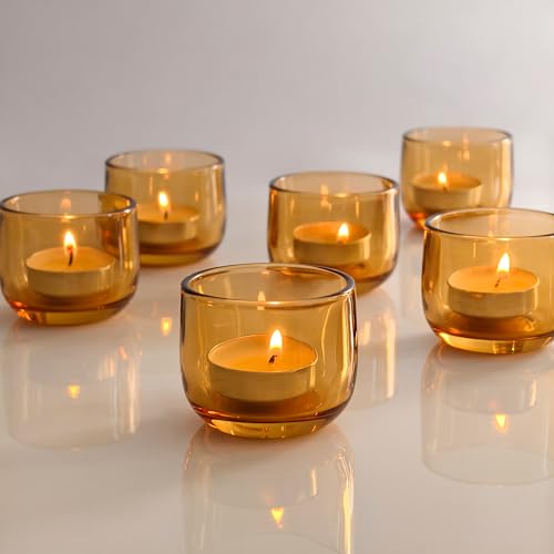 Gurfuy Glass Votive Candle Holders 6 Set - Tealight Candle Holder for Festival Wedding Propose Parties Holiday Table Centerpiece Shelf Decoration Fall Home Decor Amber - color: Amber