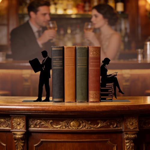 Metal Bookends Lovers Bookends Decorative Modern Book Ends for Shelves Bookshelf Home Office Desk Reading Decor Space-Saving Desk Organizer Decorative Shelf Stoppers for Books - style: Lovers Decorative Bookends