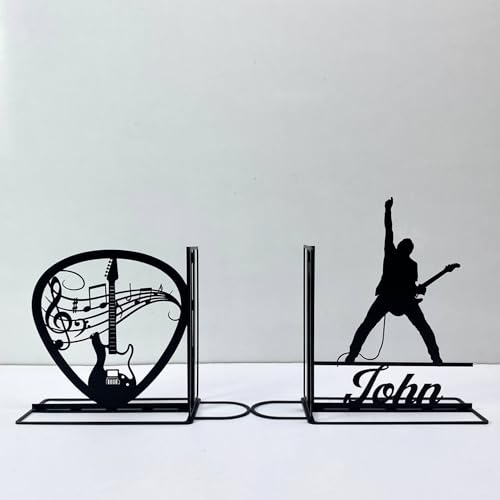 Craftnameisgn Custom Electric Guitar Metal Bookends for Shelves Decorative, Guitarist Book Ends Metal Art for Home Office, Book Stopper for Heavy Books, Guitar Book Shelf Holder - color: Design 01