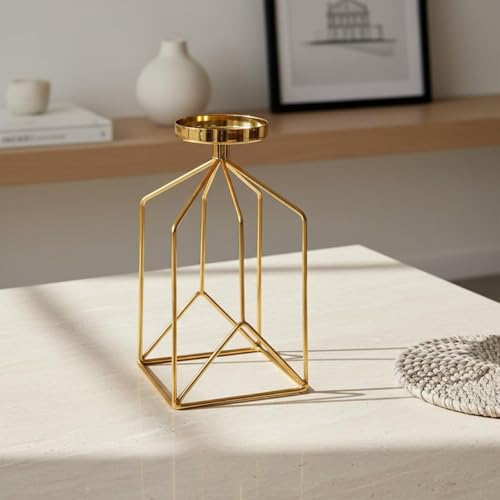 predolo Iron Art Candle Holder Minimalist Nordic Design Candlestick Modern Design Geometric Metal Candlestick for Mantelpiece, Black, M - color: Black, size: Medium