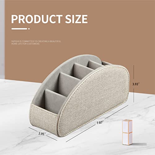 Remote Control Holder, Leather 5 Rooms Desk Organizer and Decorations for Living Room, Bedside Storage Remotes Caddy for TV Controllers/ Makeup Brush Pen/ Office Stationery/ Art Supplies/ Eyeglasses - color: Beige, size: Small