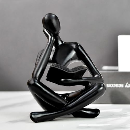 Gold Reading Women Statue, Thinker Sculptures, Abstract Art Ornament, Modern Aesthetic Figurine Decoration, Suitable for Home Living Room Bedroom Office Shelf Table Desk Bookshelf Decor (Black Left) - color: Black Left, size: Large