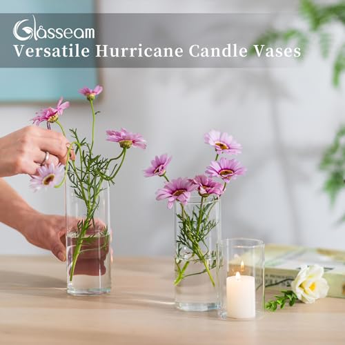 Glasseam Hurricane Pillar Candle Holder Bulk 24, Clear Candle Holders for Pillar Candles, Glass Cylinders for Floating Candles, Modern Floating Candle Vases for Centerpieces Wedding Dining Home Decor