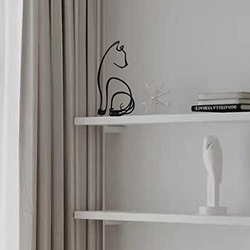 Cat Minimalist Art Sculpture, Personalized Metal Abstract Metal Line Crafts Creative Statue for Living Room, Home Office, Desk, Wall Decoration
