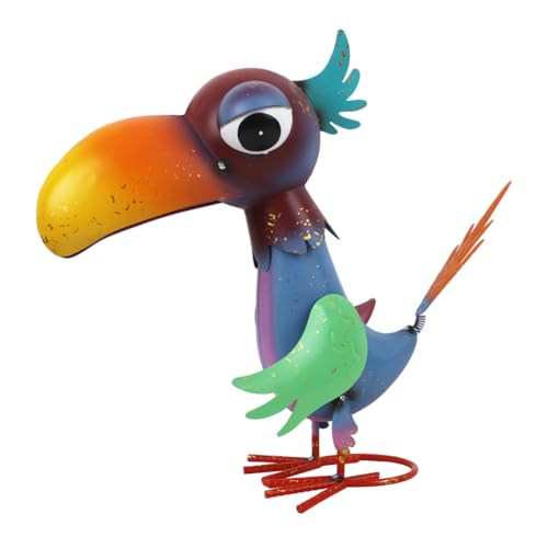 12'' Tall Metal Bird Garden Statue, Cheeky Metal Bird Sculpture Yard Art, Standing Bird Garden Decor for Outside, Lawn, Patio, Porch - color: Purple & Blue-bird