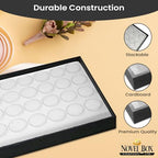 Novel Box Jewelry Display Tray Black Plastic 8.25 x 14.75 x 1 Large Jewelry Tray with 36 Gem Jars Insert | Rectangular Display Trays for Collectibles | Rock Collection Tray | Gem Display Tray - color: 36-Gem Jars White Foam Liner, size: Plastic Tray: 8.25