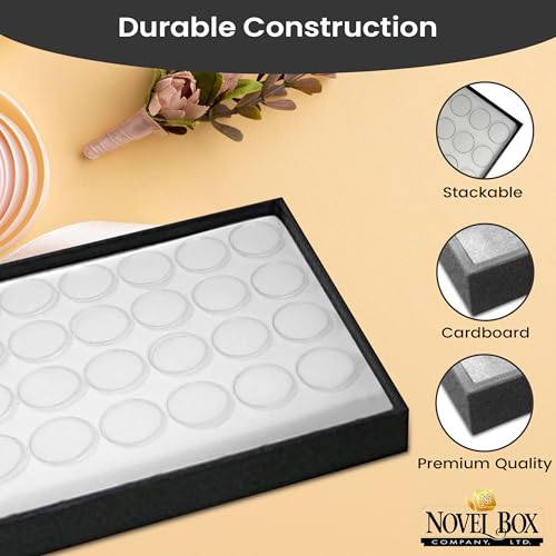 Novel Box Jewelry Display Tray Black Wood 8.25 x 14.75 x 1 Large Jewelry Tray with 36 Gem Jars Insert | Rectangular Display Trays for Collectibles | Rock Collection Tray | Gem Display Tray - color: 36-Gem Jars White Foam Liner, size: Wood Tray: 8.25 x 14.