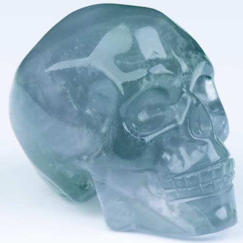2 Inch Fluorite Crystal Skulls Decor,Human Skull Sculpture Statues Healing Crystal Decor,Halloween Skull Figurines,Home Office Decoration Christmas Meditation Gifts for Men Women - color: Fluorite Crystal