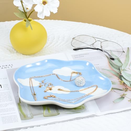Koythin Jewelry Tray, Ceramic Jewelry Dish Trinket Tray Organizer, Clouds Aesthetic Decorative for Kitchen, Bathroom (Blue Sky and White Clouds) - color: Blue Sky and White Clouds