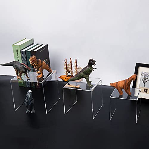 HIIMIEI Clear Acrylic Display Risers 2 Sets, 3-Tier Risers Stands Showcase for Amiibo Funko Pop Figures, Dessert, Jewelry-5"x6"x7" - size: 5"x6"x7"