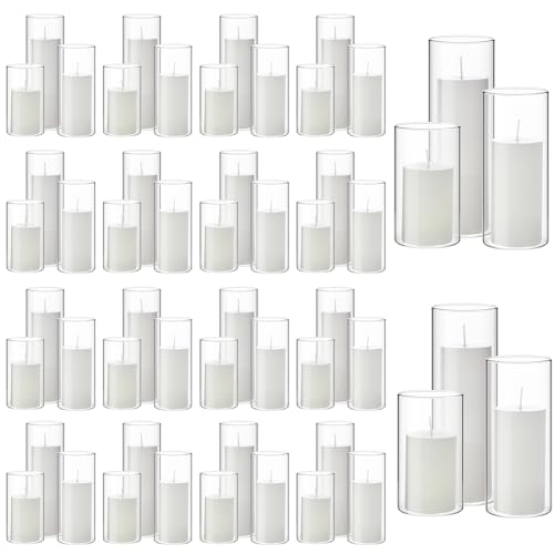Shihanee 108 Pcs Pillar Candles and Glass Cylinder Vases Clear Cylinder Holders for Slim Pillar Candles Table Decorations, Total 54 Sets(White,108 Pcs) - color: White, Clear