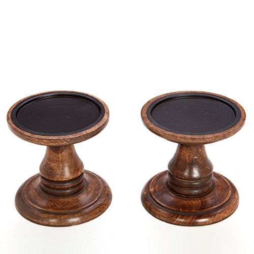 Hosley Set of 2 Brown Wood Pillar Holders 5 Inch High. Ideal Gift for Home Wedding Spa and Aromatherapy Settings. O3 - color: Brown 2
