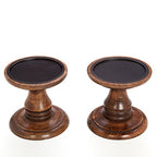 Hosley Set of 2 Brown Wood Pillar Holders 5 Inch High. Ideal Gift for Home Wedding Spa and Aromatherapy Settings. O3 - color: Brown 2