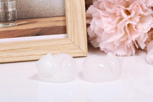 LAIDANLA Clear Quartz Cat Healing Crystals Figurine Sleeping Cat Hand Carved Cute Statue Polished Stone Sculpture Reiki Office Room Bedroom Desk Home Decoration Gifts 1.6" - color: Q-clear Quartz
