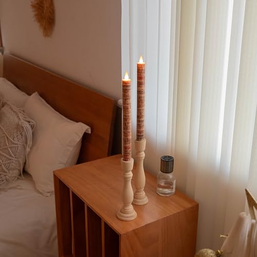 Flameless Taper Candles Flickering with Remote and Timer, 3D Moving Flame Taper Candle Battery Operated to 400 Hours, 9 Inch Window Candles, (Palm Bark) - color: Palm Bark
