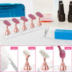 Nail Stand Acrylic Nail Art Display Stand Magnetic Nail Tips Practice Holder 54 Pcs Reusable Adhesive Putty for DIY Painting Nails Stand kit (Rose Gold) - color: Rose Gold