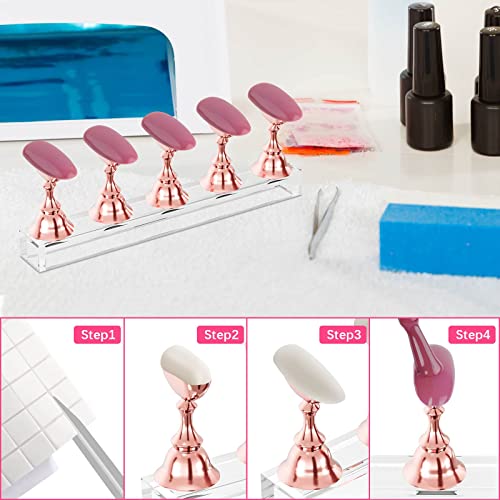 Nail Stand Acrylic Nail Art Display Stand Magnetic Nail Tips Practice Holder 54 Pcs Reusable Adhesive Putty for DIY Painting Nails Stand kit (Rose Gold) - color: Rose Gold