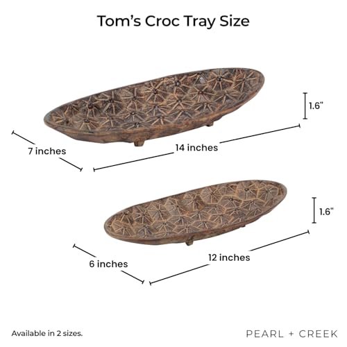 Tom’s Croc Tray – Handmade Oval Metal Decorative Tray with Crocodile Texture – Vintage Aluminum Tray for entryway, Coffee Table, or Home Decor - Chocolate 12" - color: Tobacco, size: 12"x6"x1.6" Small