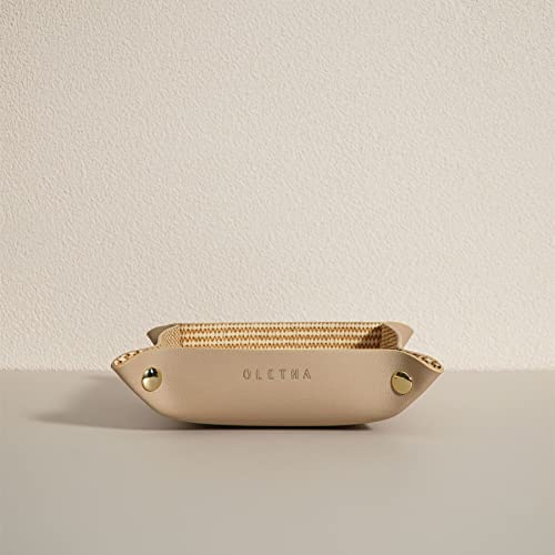 OLETHA Small Foldable Valet Tray - Aesthetic Desk Organizer for Home, Office & Travel - Portable Catch All Bowl for Keys, Scrunchie & Jewelry - Rattan Textured, Beige - color: Rattan Textured, Beige