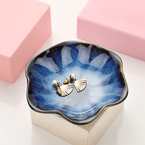 Binoster Gifts for Women Ceramic Jewelry Dish,Leaf Jewelry Tray Key Tray,Small Ring Dish Holder Decorative Jewelry Plate Trinket Dish Catchall Tray Nightstand Decor for Entryway Blue Table Room Decor - color: Blue, size: 4.3 inches
