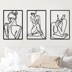 CHENGU 3 Pieces Metal Minimalist Abstract Woman Wall Art Line Drawing Wall Art Decor Single Line Female Home Hanging for Kitchen Bathroom Living Room - style: Vibrant Style