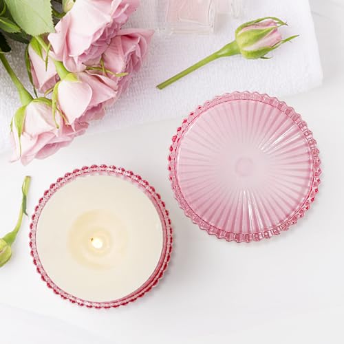 Glass Pillar Candle Holder, 4" Pink Candle Plates Set of 6, Glass Candle Holders for Wedding, Party, Holiday, Home Decor, Table Centerpiece - color: Pink, size: 6 pcs